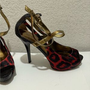 Guess Red Leopard Print Patent Leather High Heels